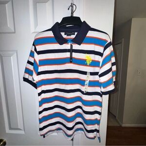 U.S. Polo Assn. Boy's XL 18/20 NWT Striped Polo Shirt Orange Blue White Logo